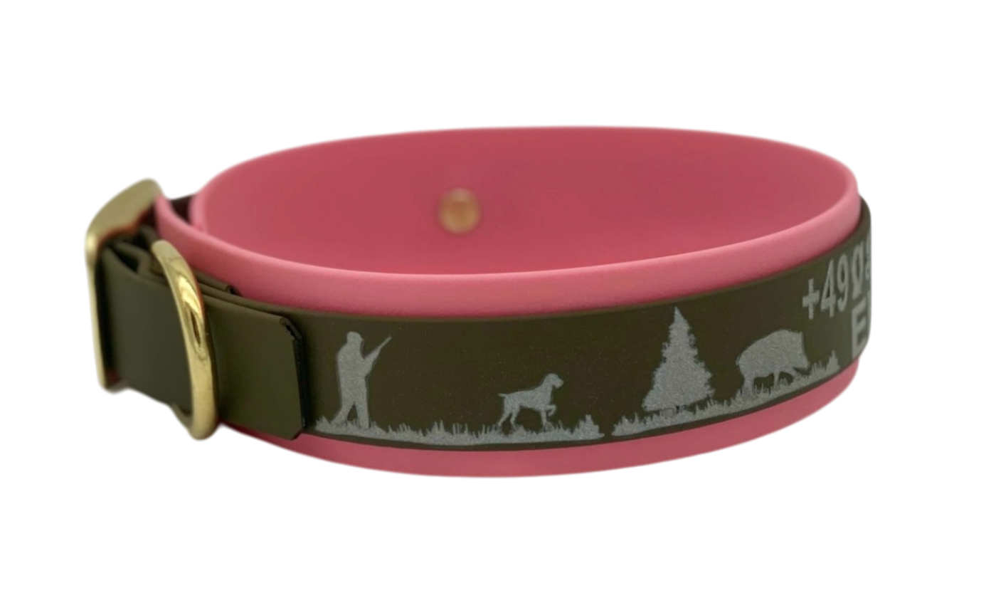 3,8 cm Halsband mit Jagdszene Biothane® zweifarbig Doppelsteg