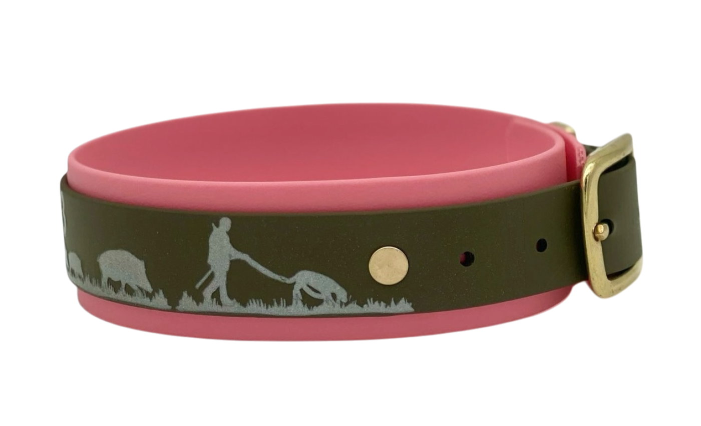 3,8 cm Halsband mit Jagdszene Biothane® zweifarbig Doppelsteg