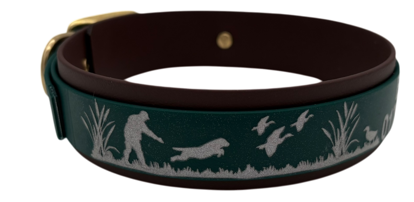 3,8 cm Halsband mit Jagdszene Biothane® zweifarbig Doppelsteg