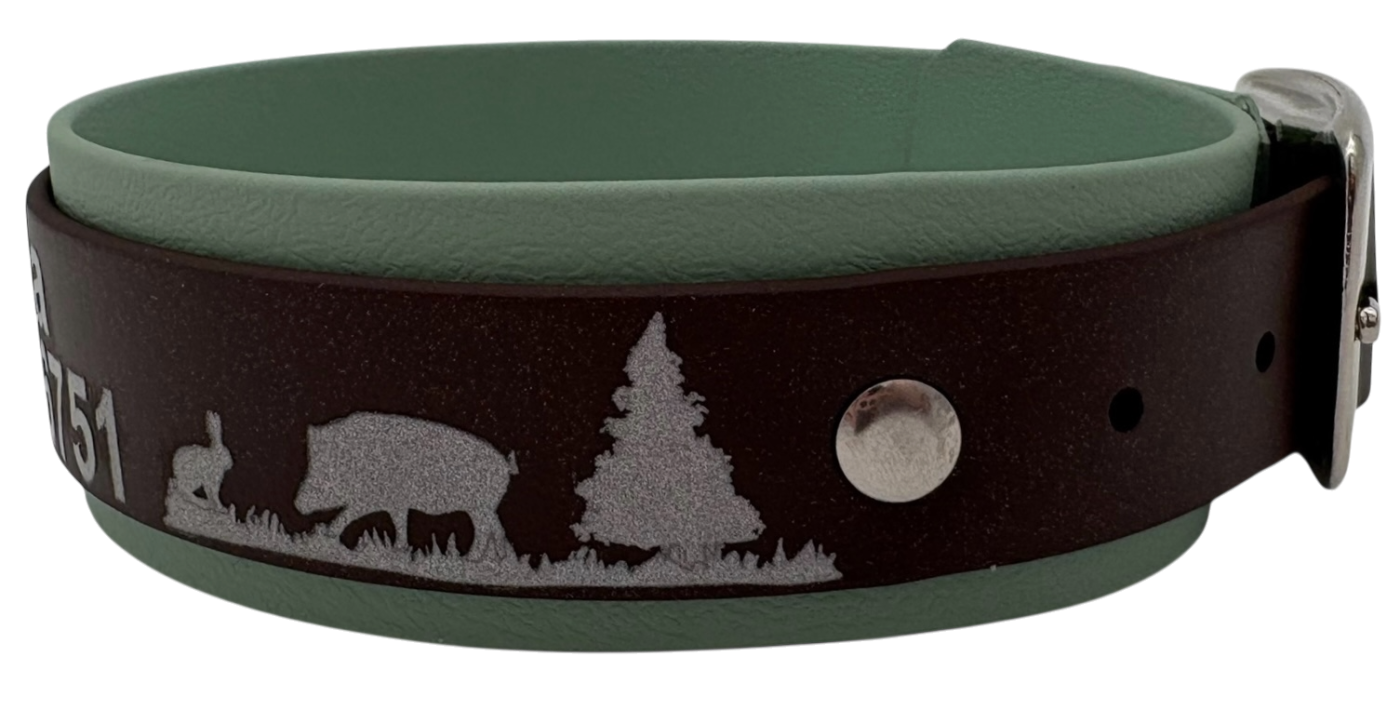 3,8 cm Halsband mit Jagdszene Biothane® zweifarbig Doppelsteg