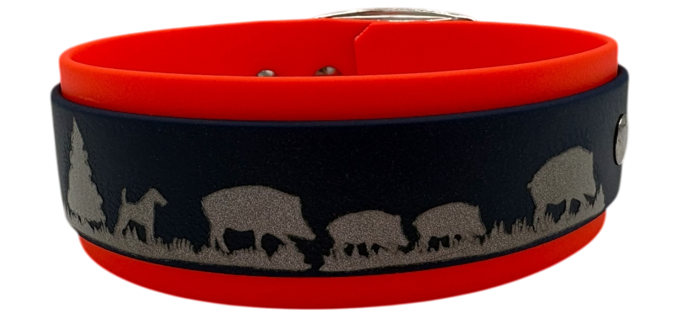 3,8 cm Halsband mit Jagdszene Biothane® zweifarbig Doppelsteg