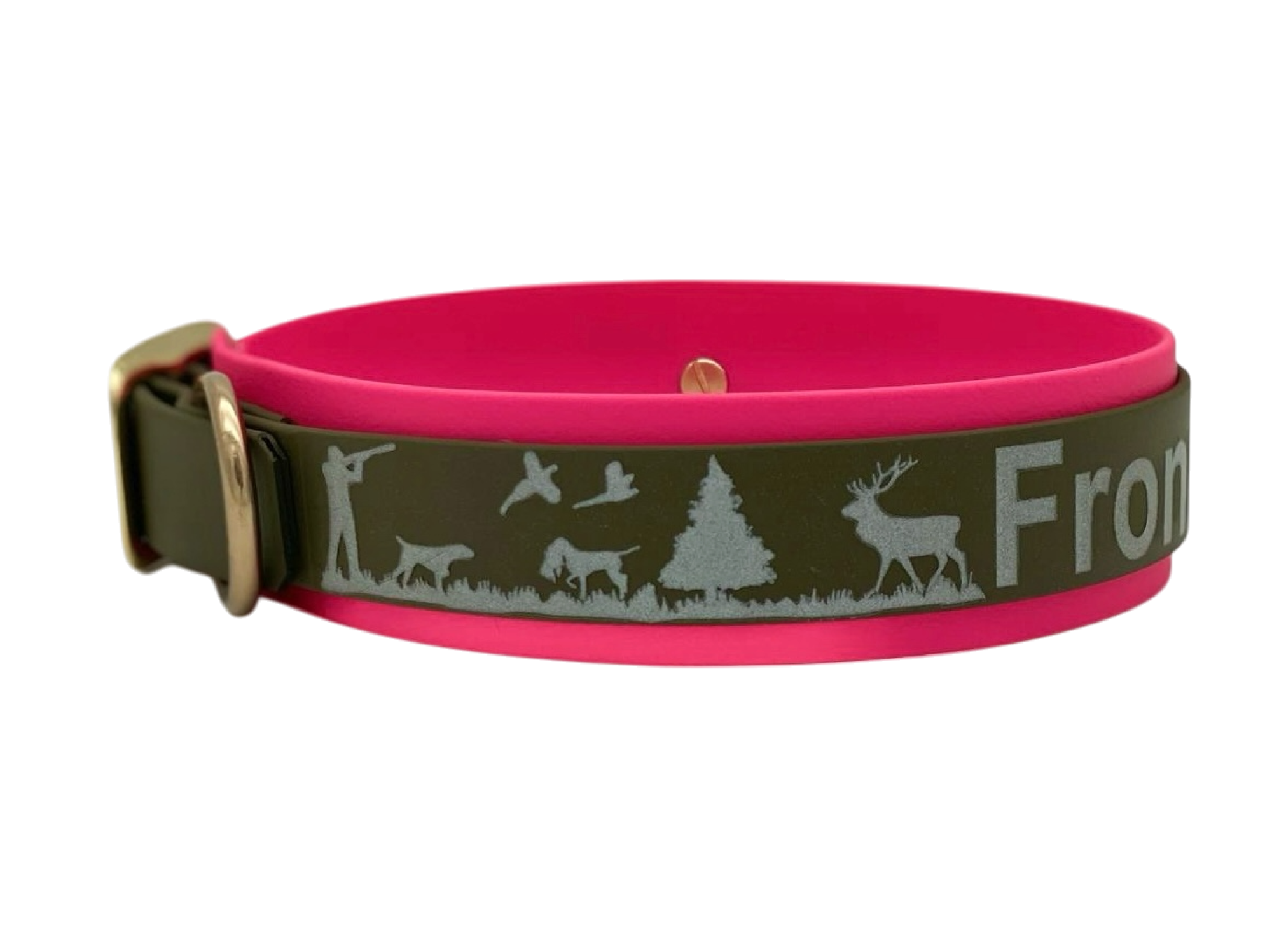 3,8 cm Halsband mit Jagdszene Biothane® zweifarbig Doppelsteg